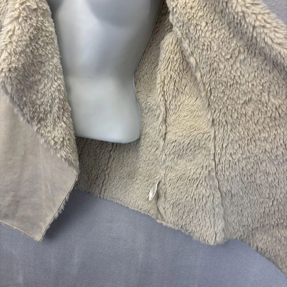 Knox Rose Faux Shearling Vest Womens Large Cream White Open Front Waterfall Cozy